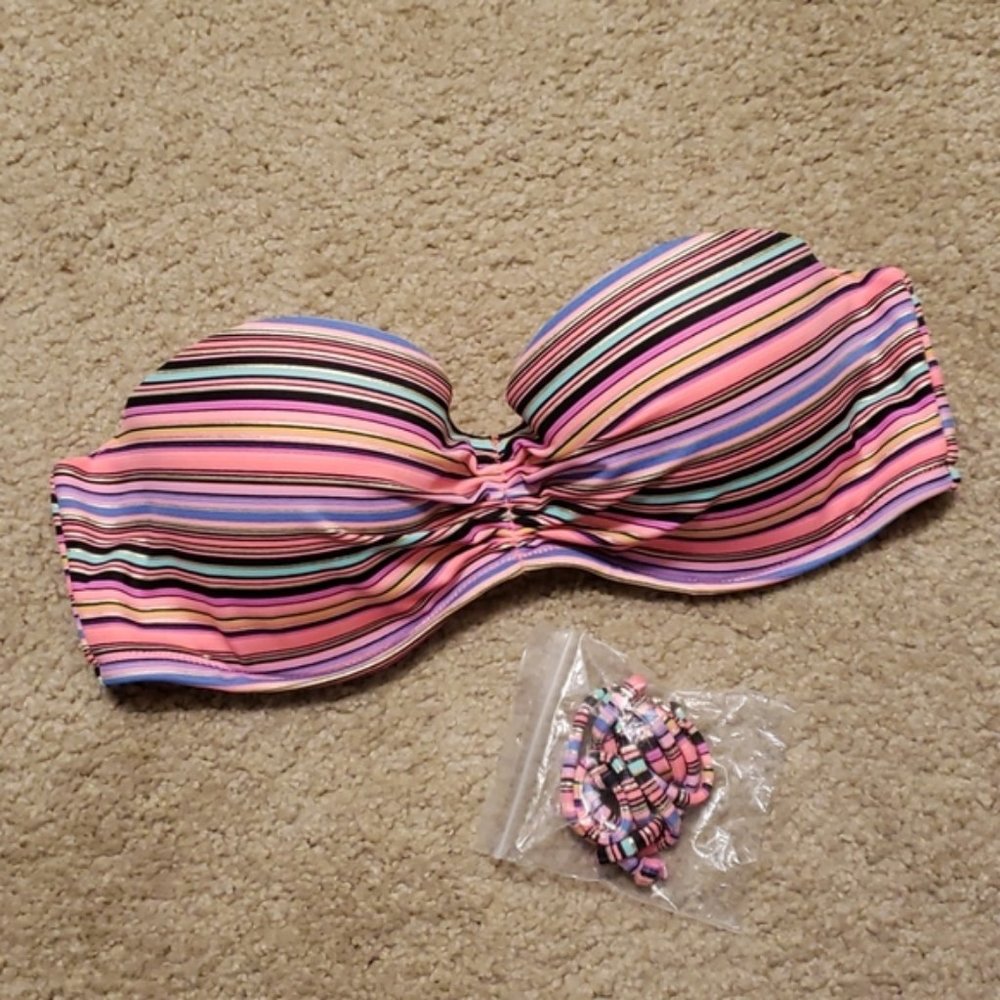 Victoria's Secret Pink, Purple, Black & White Striped Bandeau Bikini Top